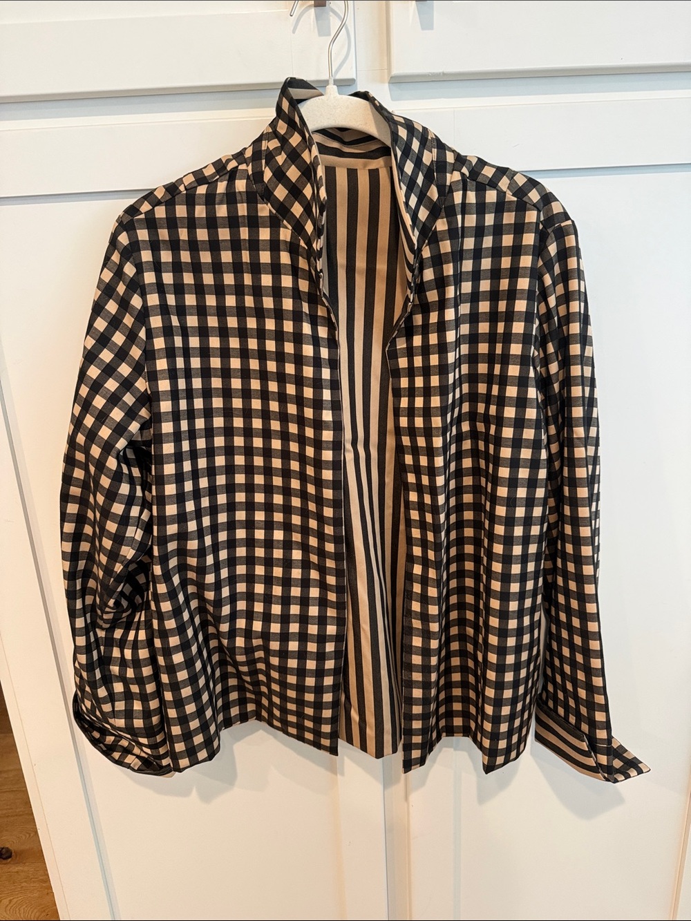 Hinson Wu Molly Reversible Black & Cream Gingham Women's Jacket